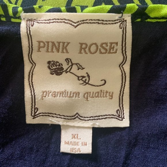 PINK ROSE GREEN/NAVY TIE FRONT TOP XL-EUC - Picture 3 of 4